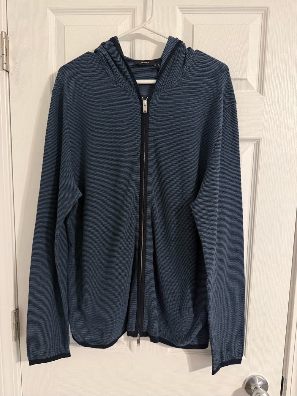 Theory Men's Blue Full-Zip Hooded Sweater size XL